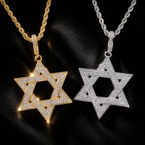 Collana con Pendente Stella di David Iced Out in Ottone Dorato e Argentato con Zirconi per Uomo, Gioielli Hip Hop Streetwear - Product Image 5