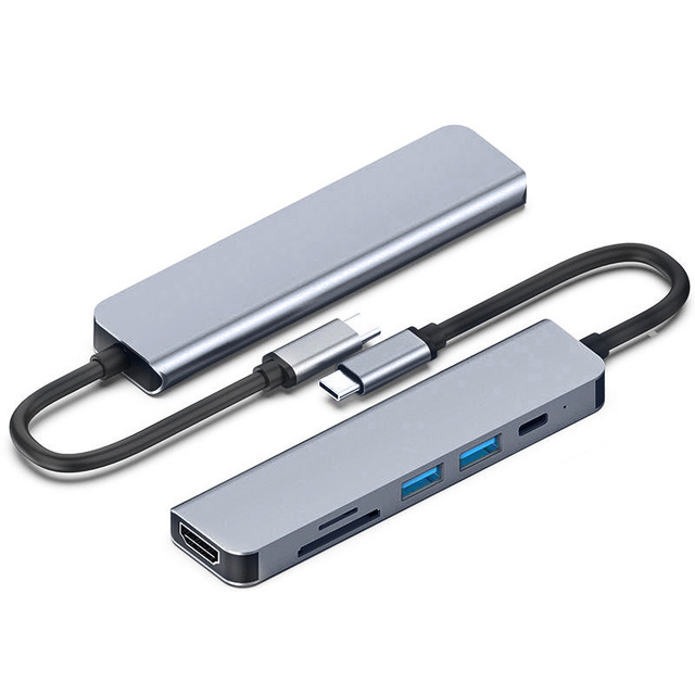 OEM Type-C Hub 6-in-1 Docking Station with AC Output High-Speed USB-C PD Charging for Computer 4K HD