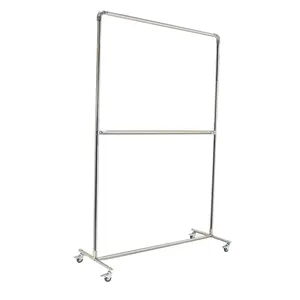 2 Lagen Zware Doek Staan Winkel Kleding Drogen Metalen Kledingstuk Display Rack Met Wiel