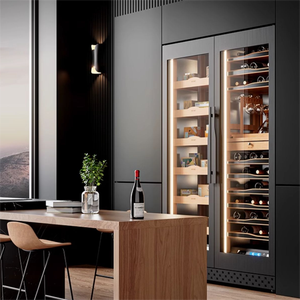 Réfrigérateur à vin de luxe de style moderne, double porte, design cave à vin, avec étagères en bois - Product Image 4
