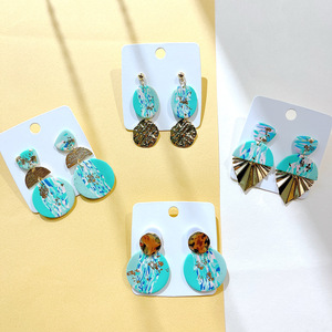 Đi Đảng Cổ Điển Vàng Lá Ánh Sáng Màu Xanh Lá Cây Polymer Đất Sét Drop Dangle Bông Tai Phóng Đại Hình Hình Hình Quạt Stud Bông Tai Phụ Nữ - Product Image 5