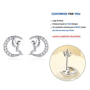 <span class=keywords><strong>E220</strong></span> 925 plata esterlina brillante circón delicado Ángel Luna Stud pendientes para mujeres niñas fiesta accesorios de joyería fina - Product Image 1