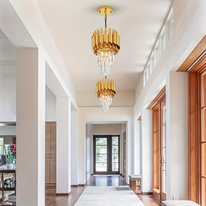 <strong>Chrome</strong> Gold Crystal Chandelier Lighting Foyer Hall Entry Way Chandeliers <strong>Light</strong> Fixture High Ceiling Sloped <strong>Pendant</strong> Hanging - Product Image 6