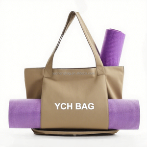 2025 nuovo YCH all'ingrosso sport sport pla spalla di tela Tote marrone Yoga borsa Logo personalizzato con tappetino taschino - Product Image 1