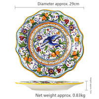Service de table en céramique majolique peinte à la main, 4 pièces, motif floral oiseau bleu, pour usage quotidien, service de fruits et de café, ensemble complet