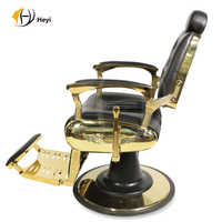Chaise de barbier en cuir tufté or noir de style antique chaise de rasage pompe hydraulique chaise de coiffure à base ronde
