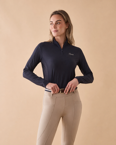 Camiseta de equitación para mujer al por mayor, protección solar UPF 50+, de secado rápido, manga larga, con cremallera de un cuarto, capa base para montar a caballo - Product Image 3