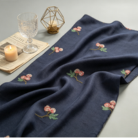 Donkerblauwe geweven denim-achtige stof met verspreide lychee-fruit kralen en pailletten borduurwerk Chinese Cheongsam jurken, jassen, rokken, tassen
