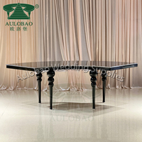 Table de banquet extérieure moderne en fer noir à combinaison libre, style serpentin, pour mariage et hôtel, avec plateau en verre trempé, mobilier d'hôtel