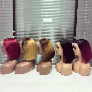 Preço barato peruca de cabelo colorido brasileiro com renda frontal curta virgem remy 100% real peruca de cabelo humano bob perucas para mulheres negras