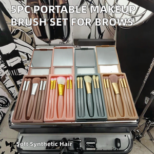 Juego de Brochas de Maquillaje Profesional Portátil de <span class=keywords><strong>5</strong></span> Piezas, Tamaño Regular, Pelo Sintético, Brocha Plana con Mango de Plástico para Rostro, Cejas y Corrector - Product Image 2