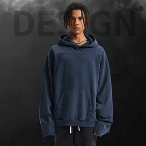 เสื้อฮู้ดดี้โอเวอร์ไซส์สไตล์สตรีทแวร์สำหรับผู้ชาย ผ้าคอตตอนหนานุ่ม สไตล์วินเทจ ล้างสีแบบแอซิดวอช ยูนิเซ็กซ์ รับสกรีนโลโก้ ปักลายอย่างดี - Product Image 1