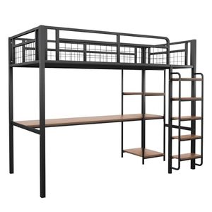 <span class=keywords><strong>Lit</strong></span> <span class=keywords><strong>mezzanine</strong></span> moderne en métal 90x200cm multifonctionnel avec <span class=keywords><strong>bureau</strong></span> <span class=keywords><strong>et</strong></span> étagères noir (sans matelas) pour salon <span class=keywords><strong>et</strong></span> hôtel - Product Image 6