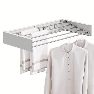 Séchoir à linge mural escamotable en acier inoxydable noir pour salle de bain, pliable et dissimulé - Product Image 4