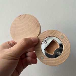 Wood Round Magnetic Bottle Opener <b>Fridge</b> Magnet Beer Opener for Wedding Gift - Product Image 4