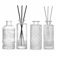 Ensemble de 4 flacons diffuseurs en verre transparent, vides et rechargeables, pour huiles d'aromathérapie, avec bâtonnets diffuseurs, pour parfum d'intérieur