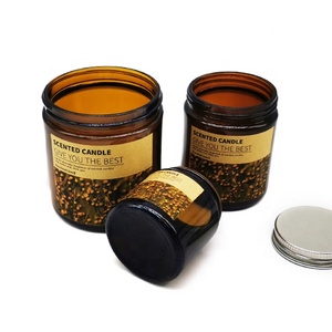 Brown <strong>Amber</strong> Color Personalise Labels Glass <strong>Candle</strong> <strong>Jar</strong>/<strong>candle</strong> Container with Metal Lid - Product Image 4