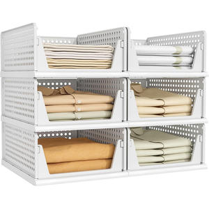 Custom Wardrobe Folding Storage <b>Basket</b> with Pull-Out Divider Modern PP <b>Plastic</b> Layered Organizer Shelf - Product Image 1