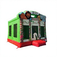 Château gonflable commercial en PVC de 0,55 mm, thème animaux du zoo, capacité 300 kg, 8 personnes, installation facile, garantie 3 ans