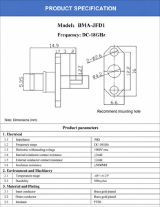 ขั้วต่อโคแอกเชียล RF แบบติดตั้งบนแผงขนาดกะทัดรัด <span class=keywords><strong>BMA</strong></span>-JFD1 ป้องกันการสั่นสะเทือน สัญญาณเสถียรสำหรับอุปกรณ์ส่งสัญญาณไร้สายเรดาร์ 5G - Product Image 5