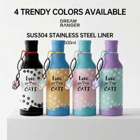 Bouteille d'eau isotherme YEKEA personnalisable avec logo, motif chat mignon, double paroi, 500 ml, en acier inoxydable 304, anti-fuite, sans BPA, pour écoliers