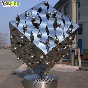 Escultura de Parque al Aire Libre de Diseño Moderno y Famoso, Estatua Cúbica de Acero Inoxidable Negro - Product Image 4