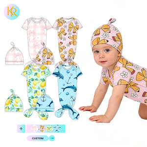 Kerui Baby Clothes Custom Summer Short <strong>Sleeve</strong> Sleepwear Custom Fabric Kids Knotted Lace-up <strong>Sleeping</strong> <strong>Bag</strong> <strong>With</strong> Hat Sets - Product Image 1