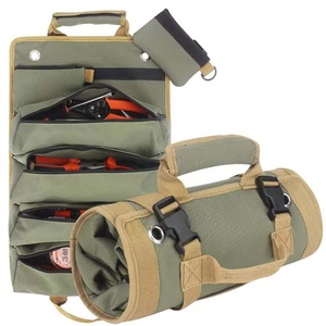 Organisateur de rangement en nylon noir avec compartiments zippés, sac portable pratique de style simple pour les voyages et l'usage quotidien - Product Image 4