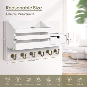 Mộc mạc bằng gỗ treo tường Key rack với kệ và móc gỗ Key và mail chủ cho lối vào và trang trí nội thất - Product Image 2