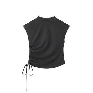 2025 estate <span class=keywords><strong>t</strong></span>-<span class=keywords><strong>shirt</strong></span> <span class=keywords><strong>senza</strong></span> <span class=keywords><strong>maniche</strong></span> da <span class=keywords><strong>donna</strong></span> traspirante con coulisse in vita plissettata Casual corto Spice da ragazza gilet Slim-Fit - Product Image 4