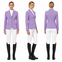 Chaqueta de equitación para mujer, color lavanda, con cuello chal, doble botonadura plateada, corte princesa, blazer de equitación, OEM personalizado