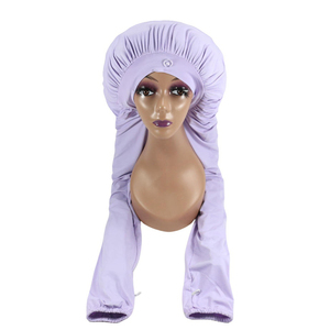 HZM-25594 カスタムロゴ入り高級大人用ロングヘア用スリーピングキャップ パンティストッキング付きボンネット（2本のチューブ付き）女性用伸縮性ターバン - Product Image 4