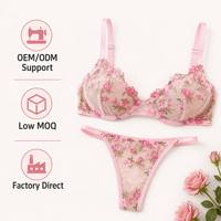 Conjunto de lencería gótica floral bordada de talle bajo con encaje, sujetador push-up de ganchillo con aros y tirantes ajustables para adultos