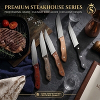 Ensemble de couteaux à steak dentelés Garwin de grande taille en acier inoxydable avec manches en bois, OEM personnalisé, vente en gros pour les restaurants
