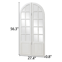 Paravent en bois blanc fait à la main sur mesure avec deux panneaux Cadre en bois rustique en verre arqué Paravent mural décoratif Miroir Séparateur de pièce