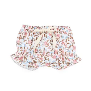 Short en dentelle élastique pour filles, vêtement pour enfants, bas blanc, bleu, motif fleuri, ceinture élastique, jambes en dentelle, vente en gros, collection