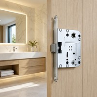 BBDHOME Serrure de porte moderne en bois avec plaque en acier inoxydable 201, loquet en PVC silencieux, nickel satiné, corps de serrure pour salle de bain, trou 7050