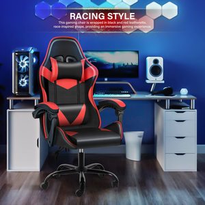 Silla <span class=keywords><strong>Gamer</strong></span> Negra y Roja con Función Reclinable, Ergonómica, Respaldo Alto Ajustable y Giratoria - Product Image 2