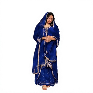 Salwar Kameez Negro Bordado con Trabajo de Espejos, Largo hasta el Suelo, Traje Tradicional Indio Pakistaní para Bodas, Poliéster - Product Image 1