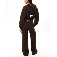 Conjunto Deportivo de Algodón con Capucha y Cremallera, Color Sólido, con Logotipo Bordado Personalizado, de Alta Calidad, Sudadera Corta Básica para Mujer