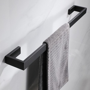 Porte-serviettes mural minimaliste noir en acier inoxydable à barre unique pour salle de bain - Product Image 1