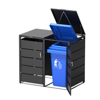 Abri extérieur rectangulaire en métal pour poubelles à roulettes avec ressorts à gaz à fermeture douce, en acier robuste, stable, moderne et luxueux