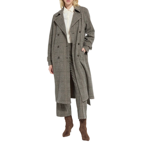 Abrigo largo vintage a cuadros para mujer con doble botonadura, cinturón, solapa y bolsillos, mezcla <span class=keywords><strong>de</strong></span> lana, estilo maxi, para otoño e invierno - Product Image 1
