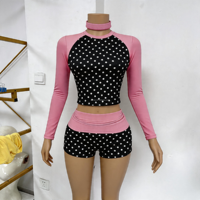 Conjunto de Ropa Romántica Y2K para Mujer, Otoño 2026, OEM ODM, Personalizado, con Estampado de Lunares, Top de Manga Larga y Pantalones Acampanados con Cintura Plegable
