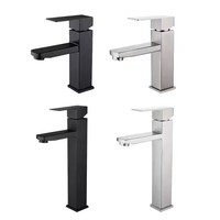 Robinet de lavabo de salle de bain moderne à poignée unique, design carré, chaud/froid, en acier inoxydable, à poser sur le plan - Grande Vente
