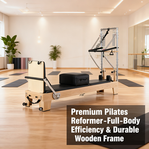 Reformer de Pilates pliable et réglable de haute qualité en bois d'érable et de chêne, avec tour - Product Image 5