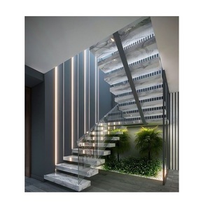 Escalier flottant droit moderne en <span class=keywords><strong>bois</strong></span> massif pour intérieur avec rampe en <span class=keywords><strong>verre</strong></span> trempé - Product Image 5