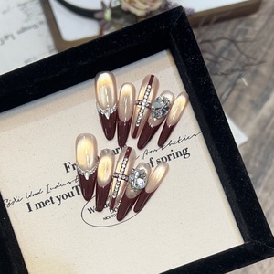 <span class=keywords><strong>Uñas</strong></span> Postizas Acrílicas Ecológicas <span class=keywords><strong>de</strong></span> Cobertura Completa, Elegantes, Rojo Francés, con Pequeños Diamantes Rotos, Removibles, <span class=keywords><strong>de</strong></span> Presión - Product Image 6