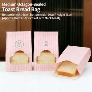 Sacs alimentaires en papier kraft rose personnalisés avec logo, pour pain, hamburgers, restauration rapide, biodégradables, à fond carré, vente en gros - Product Image 3