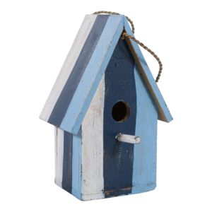 Casetta per Uccelli in Legno Decorativa da Appendere per Giardino Esterno Finestra Blu e Bianca a Righe - Product Image 2